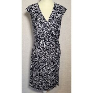Chaps Sleeveless Dress Large Black White Floral‎ Women's Stretch 0792